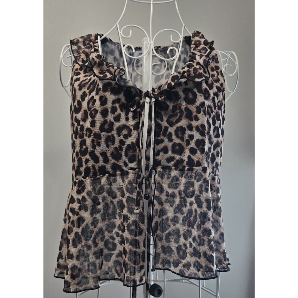 Rebellious Dreamer Leopard Print Mesh Ruffle XL NWT Sleeveless Festival Vest Top